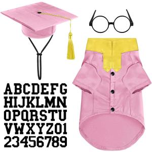 Huhumy 5 Pcs Dog Graduation Costume Set Include 2026 Pet Graduation Gown with Stole Puppy Grad Cap Lensless Glasses DIY Letter Stickers for Dogs Cats Holiday Costume Accessory(Pink Yellow,M)
