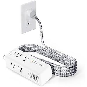 ELEGRP Power Strip Surge Protection - 8 Widely Spaced Outlets with 3 USB Ports, Flat Plug, 6FT Braided Extension Cord, 3 Side Outlet Extender, Wall Mount for Home, Office, Dorm Room, 1875W