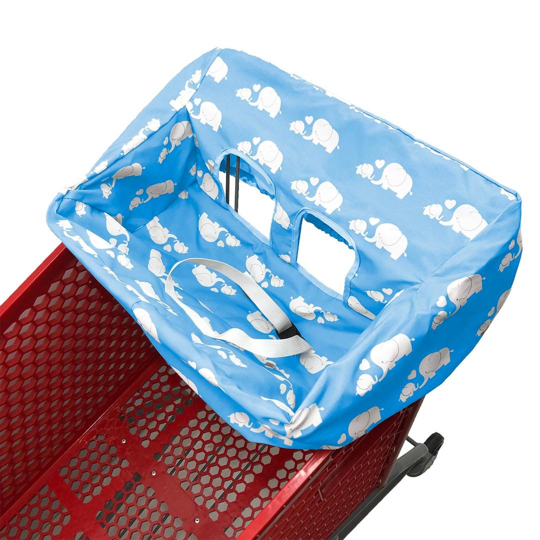 Portable Shopping Cart Cover | High Chair and Grocery Cart Covers for Babies, Kids, Infants & Toddlers  Includes Free Carry Bag  (Simple Blue Elephant)