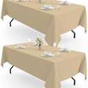 Pureegg Rectangle Table Cloth 60" x 102" – Durable Polyester Tablecloth Offers Reusable & Washable Protection, Ideal for Outdoor Party, Picnic, Wedding, Banquet and Birthday, 2 Pack, Beige