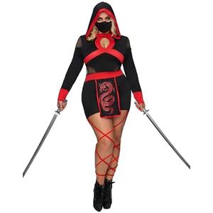 Spooktacular Creations 2 Pcs Ninja Costume Women, Halloween Ninja Costume Adult with Mask for Halloween Party Cosplay, XXL