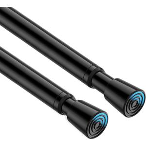2 Pack Spring Tension Curtain Rod 33 to 59 inch Adjustable Curtain Rods No Drilling Spring Loaded Curtain Rods for Windows Doors, Black