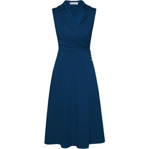 GRACE KARIN 2025 Women's Notch Lapel Ruched Wrap V Neck Business Work Dress Sleeveless A Line Midi Dress L