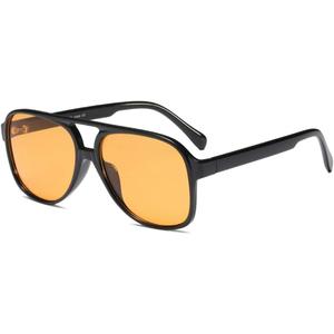 Freckles Mark Vintage Retro 70s Sunglasses for Women Men Classic Large Square Aviator Trendy Glasses (Tinted Yellow)