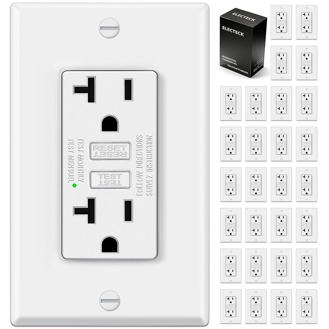 30 Pack GFCI Outlet 20 Amp, Non-Tamper Resistant, Decor GFI Receptacles with LED Indicator, Ground Fault Circuit Interrupter, Wallplate Included, ETL Listed, White
