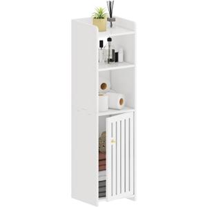Narrow Bathroom Storage Cabinet, 4-Tier Slim Bathroom Organizers with Door and Open Shelf for Toilet Bathroom Small Spaces (7.9" D x 7.9" W x 31.5" H)