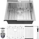 Onader 25x22 Inch Drop In Kitchen Sink, 16 Gauge Stainless Steel Brushed Nickel Single Bowl, Modern Kitchen Sink with Accessories, 10 Inch Deep, 25x22x10 Inch
