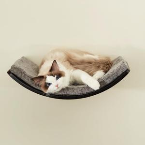 LIORCE Cat Shelf with Comfortable Cushion - Curved Modern Cat Bed (Large Size) - Lotus Leaf Design Cats Wall Perch - Wall Mounted Cats Furniture for Sleeping, Playing, Climbing, and Lounging, Walnut