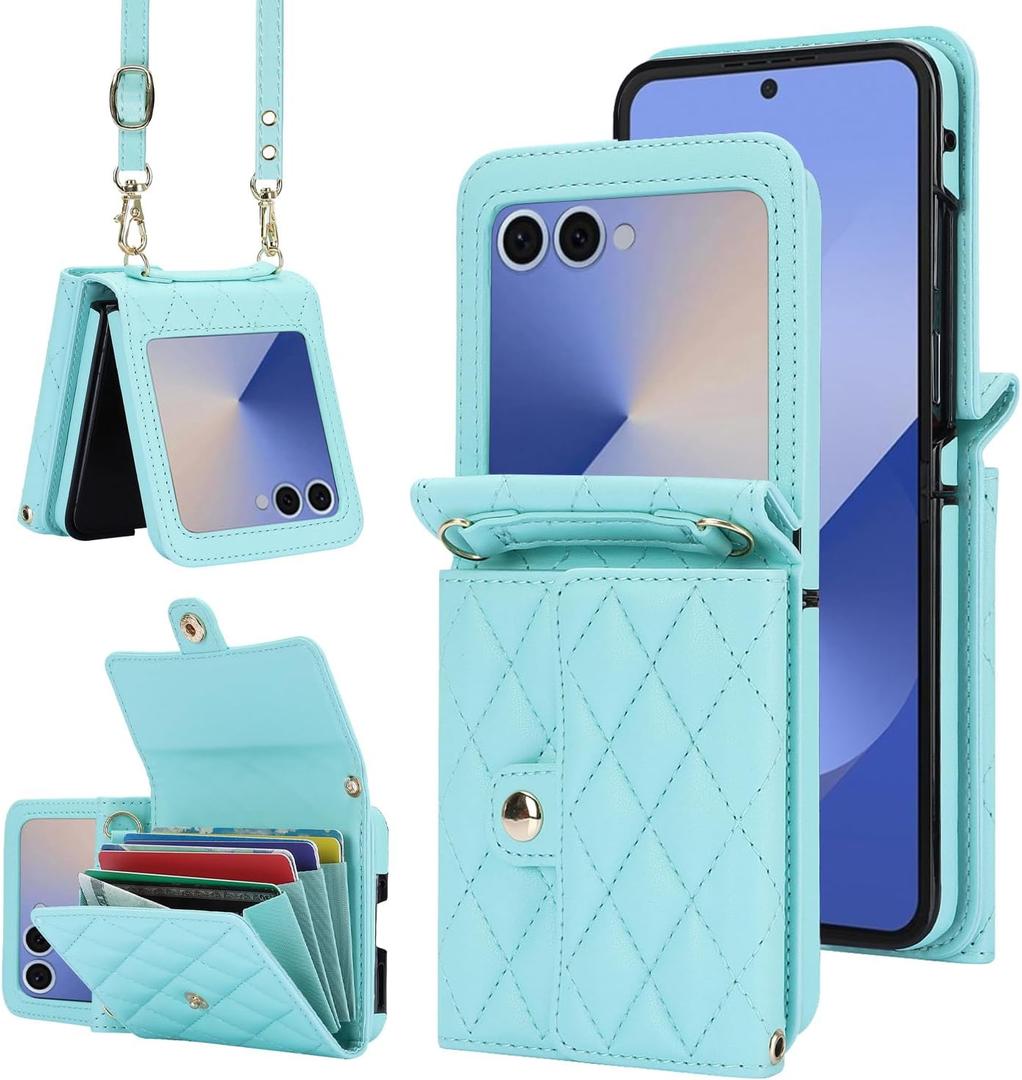 for Samsung Galaxy Z Flip 7 Accordion Crossbody Wallet Case, 4 Card Slots, RFID Blocking, and Adjustable Strap - Stylish and Versatile Accessory.(Green)