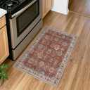 Lansny Vintage Small Area Rug 2x3, Washable Entryway Rug Print Faux Wool Floral Indoor Door Mat, Non Slip Kitchen Rugs, Soft Thin Throw Rugs Floor Carpet for Front Door Entry Bedroom Sink, Terracotta