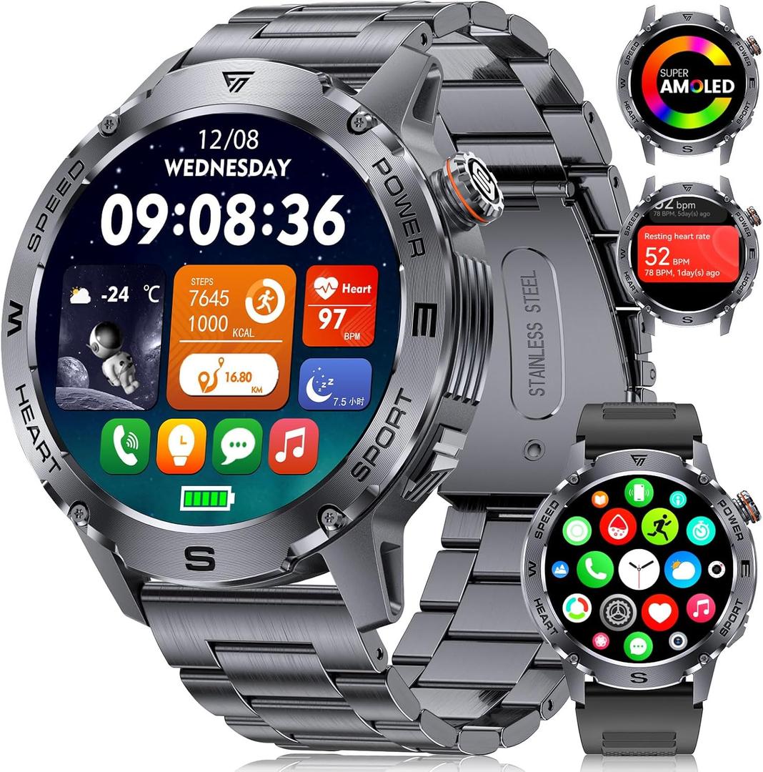 LIGE EF1 Smart Watches for Men, 1.43" AMOLED Smartwatch with 24/7 Heart Rate for Android iOS, 170+ Sports Modes Fitness Watch, IP68 Waterproof, 200+ Watch Faces, Sports Recognition, Matte Black