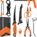 KastKing SteelStream 8pc Fishing Tool Kit - Fishing Pliers with Lanyard, Fillet Knife, Floating Fish Lip Gripper, Fishing Braid Scissors, Tool Retractor, Fishing Hook Remover, Bungee Cords