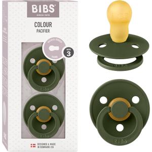 Bibs Pacifiers Color Collection, Set of 2 BPA-Free Latex Pacifiers Made in Europe, Round Nipple Baby Pacifier. (18+ Month (Pack of 2), Hunter Green)