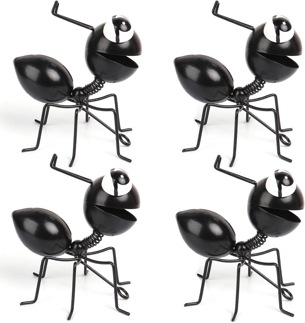 Metal Yard Art Garden Decor Cute Ant Outdoor Fence Decorations Lawn Ornaments - Set of 4 Black (4BlackAnt)
