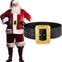 JASGOOD Christmas Santa Claus Adults Wide Leather Belt - Black Pirate Belt Gold Buckle Men Novelty Costume Cosplay Accessory (Fit Size 44"-54")