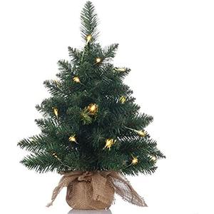 Pre-Lit Artificial Mini Christmas Tree,20 inch Miniature Pine Xmas Tree with 20 LED Lights,70 Branch Tips,Desktop Christmas Tree Burlap Base-(50cm)