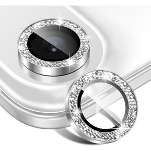 Matekxy for iPhone 17 Air Camera Lens Protector Glitter - Cute Girly Metal Individual Bling Ring Cover for Women, 9H Anti-Scratch Tempered Glass with Aluminum Edging, Sliver Cloud White