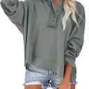 Dokotoo Hoodies for Women 2024 Fashion Fall V Neck Button Down Long Sleeve Hooded Sweatshirts Tops (XX-Large, Grey)