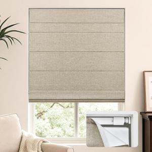 LazBlinds No Tools No Drill Cordless Roman Shades for Windows, Blackout Thermal Insulated UV Blocking Window Blinds, Lightweight Fabric Blinds for Indoor Windows, 31" W x 60" H, Blackout - Beige