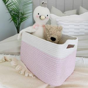 Large Storage Baskets for Shelves, Closet Organizers Bins for Clothes Blanket Towels, Baby Nursery, Toy Baskets Box, Woven Rope Baskets, 17 x 13 x 7.5, 2 Packs Woven Pink