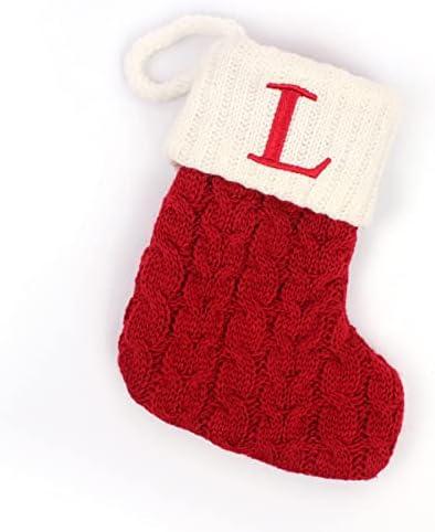 Christmas Stockings with Initials, 7.1 Inches Small Embroidered Letter Knit Red White Christmas Stocking for Family Holiday Decorations and Xmas Tree Fireplace (L)