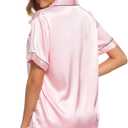 SWOMOG Womens Silk Satin Pajamas Set Short Sleeve Sleepwear Button Down Top and Shorts Loungewear 2 Piece Pjs Set XS-3XL (Medium, Pink)