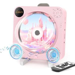 Portable Bluetooth CD Player with Speakers - Small Wall CD Player for Home with Remote Control FM Radio Digital Screen Headphone Jack,Support AUX in Cable&USB,Pink Kpop Player