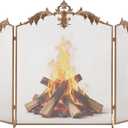 BEAMNOVA Fireplace Screen, Gold, 50 x 32 in, Fringed Iris Décor
