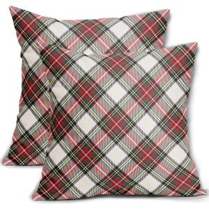 Christmas Plaid Pillow Covers 20x20 Set of 2 Rustic Red Green Blue Xmas Decoration Buffalo Checked Print Decorative Outdoor Pillowcases Farmhouse Holiday Throw Cushion Case Decor for Couch Sofa Bed (Beige)