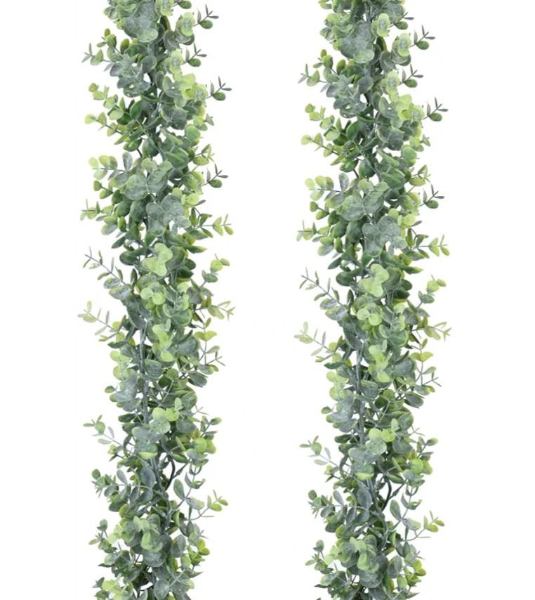 DearHouse Faux Eucalyptus Garland Plant, 2 Pack Artificial Vines Hanging Eucalyptus Leaves Greenery Garland for Wedding Backdrop Arch Wall Decor, 6 Feet/pcs UV Protected Indoor Outdoor