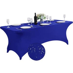 SuperO Waterproof Spandex Table Cover for 8FT Table Universal Fitted Stretch Tablecloth for Party, Banquet, Wedding and Events-Royal Blue (96" x 30" (Rectangular))