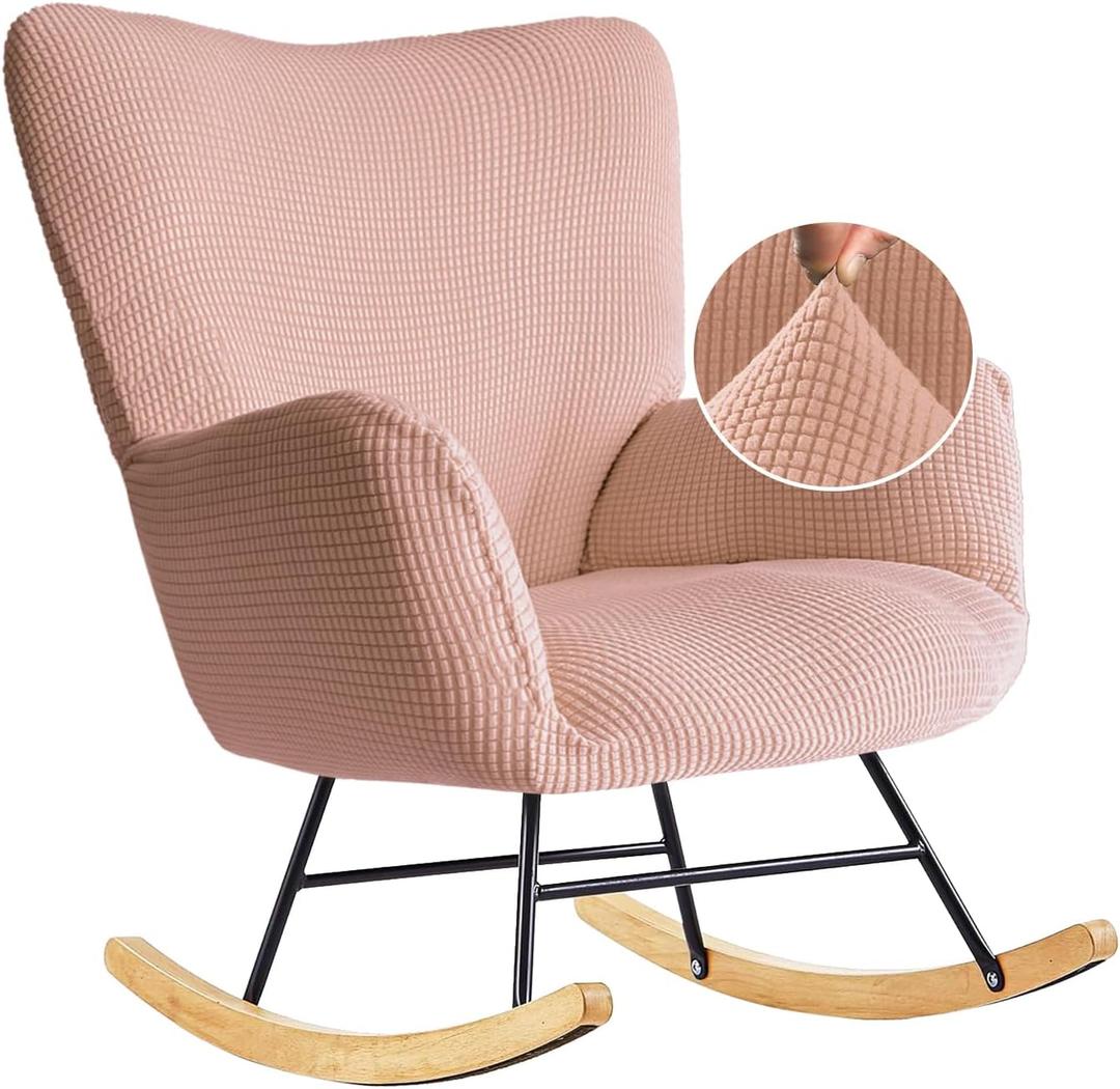 Nursery Rocking Chair Cover,1 Piece Glider Chairs Cover Slipcovers,Soft with Elastic Bottom Spandex Jacquard Small Checks,Furniture Protector Washable,Pink