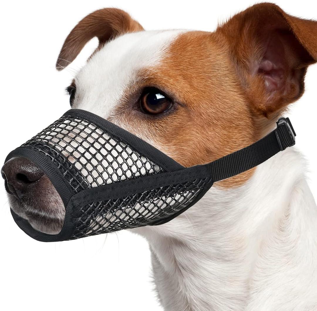 Mayerzon Dog Muzzle, Soft Mesh Muzzles for  Dogs Chihuahua Poodle Husky Labrador Retriever, Breathable Dog Mouth Guard for Biting Chewing Grooming, Allow Panting Drinking(M, Black) (M-Snout (7-8))