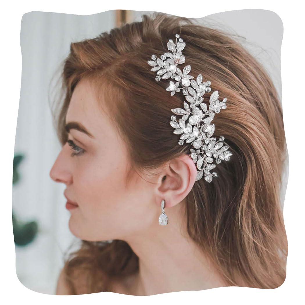 Evild Wedding Hair Clips Silver Rhinestone Bridal Headpiece Prom Hair Accessories for Women