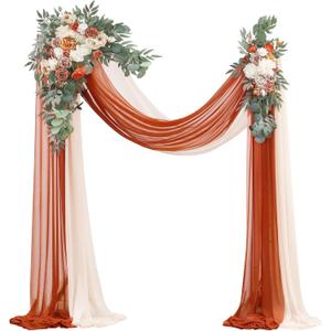 Floroom Arch Flowers with Drapes Kit (Pack of 4) - 2pcs Artificial Terracotta & Cream Floral Swag Arrangement with 2pcs Draping Fabric for Wedding Ceremony Arbor and Reception Backdrop Decoration