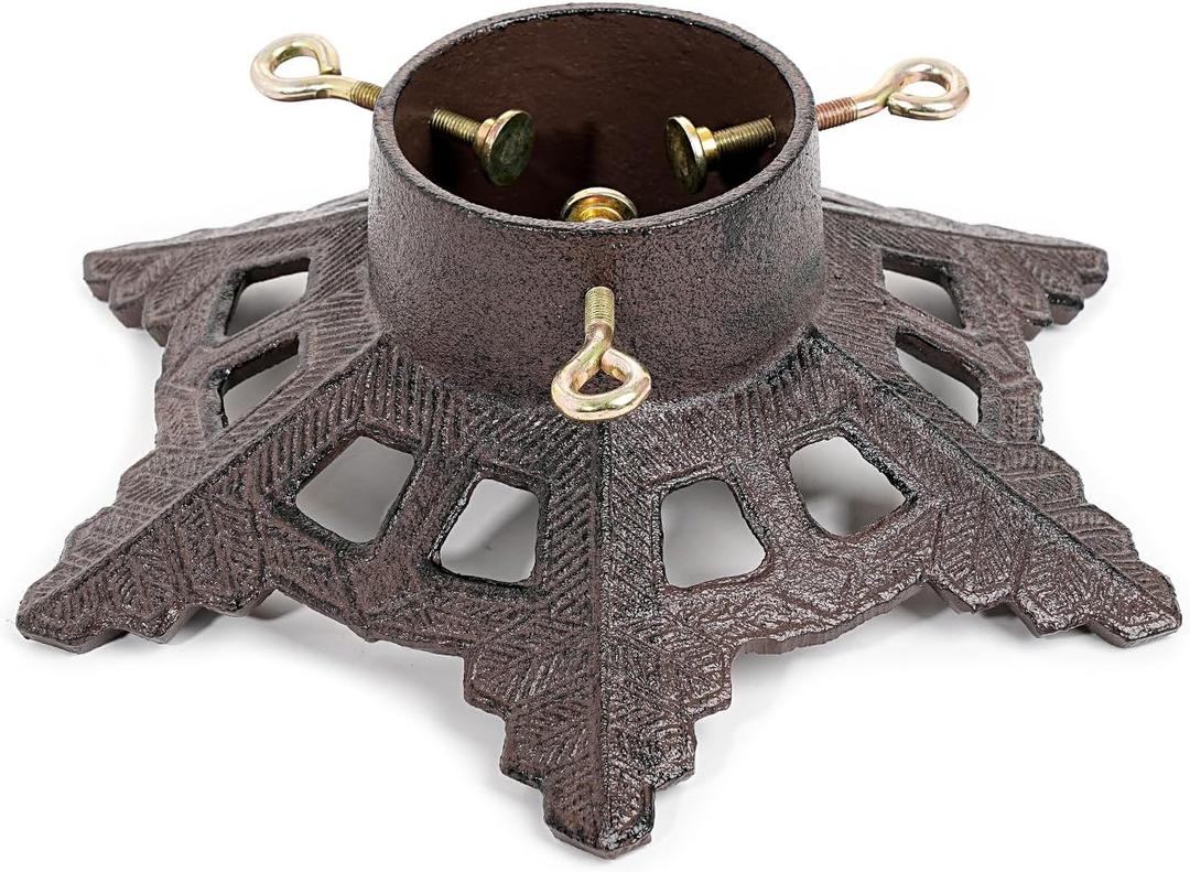 Sungmor Vintage Cast Iron Christmas Tree Stand - Heavy Duty Snowflake Base, Fits Trees Up to 6 ft, Max 3.5 Trunk - Holiday Tree Holder for Artificial or Real Trees, Easy Assembly & Secure Stability (Antique Brown)