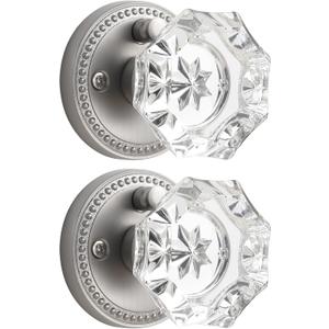 Satin Nickel Knobs Crystal Door Knob Interior Brushed Nickel Privacy Door Knob for Bedroom and Bathroom Glass Silver Door Knob,Zinc Alloy 2 Pack
