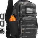 Rover Sling Pack Tactical Shoulder Sling Bag Backpack with Bottle Holder Crossbody Chest Bag, Black Camo (13L)