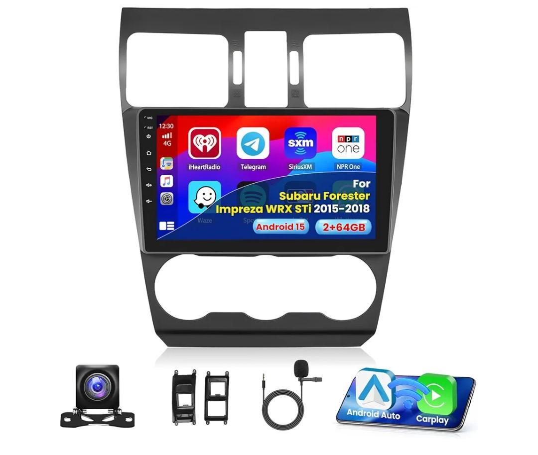 2+64G Stereo for Subaru Forester Impreza WRX STi 2015 2016 2017 2018 CarPlay Car Stereo Android 15 9 Inch Touchscreen Compatible with Android Auto Backup Camera GPS FM RDS EQ 28UI