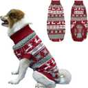 Vehomy Dog Christmas Sweater Xmas Pet Winter Knitwear Clothes Classic Warm Turtleneck Sweater Reindeer Snowflake Argyle Sweater Outfit for Medium Large Dogs XL