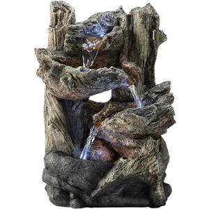 Alpine Corporation | 14"H Indoor Tiered Log Tabletop Fountain with LED Lights Cascading Waterfall Design Creates Relaxing Ambiance for Home & Office Dcor