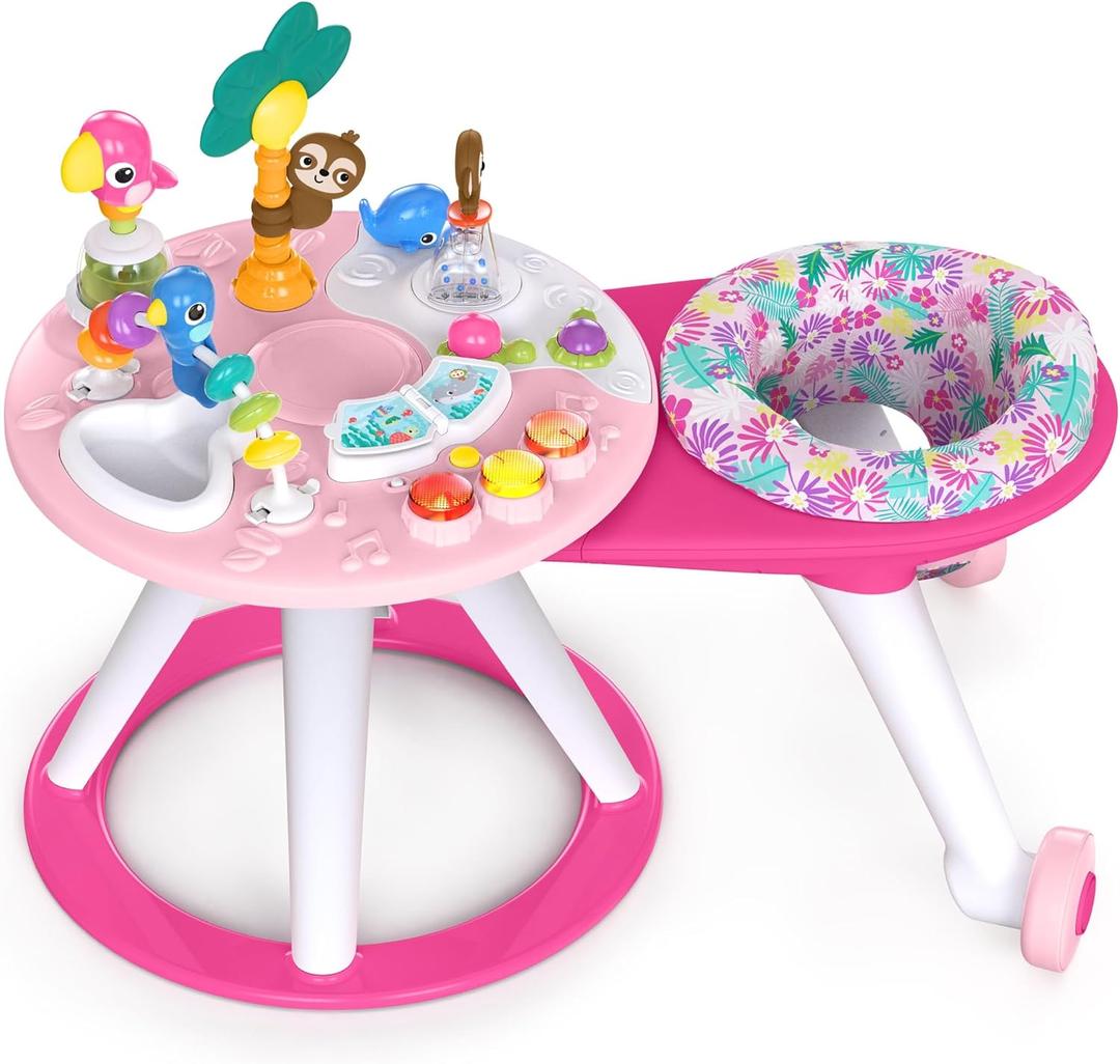 Bright Starts Around We Go 2-in-1 Baby Walker, Discovery Activity Center and Table, Tropic Coral, Ages 6 Months+, 34.4x23.7x17 Inch