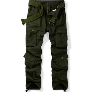 OCHENTA Men's Cotton Casual Cargo Work Pants Baggy Camo Tactical Combat Trousers with 8 Pockets (No Belt) Size 42