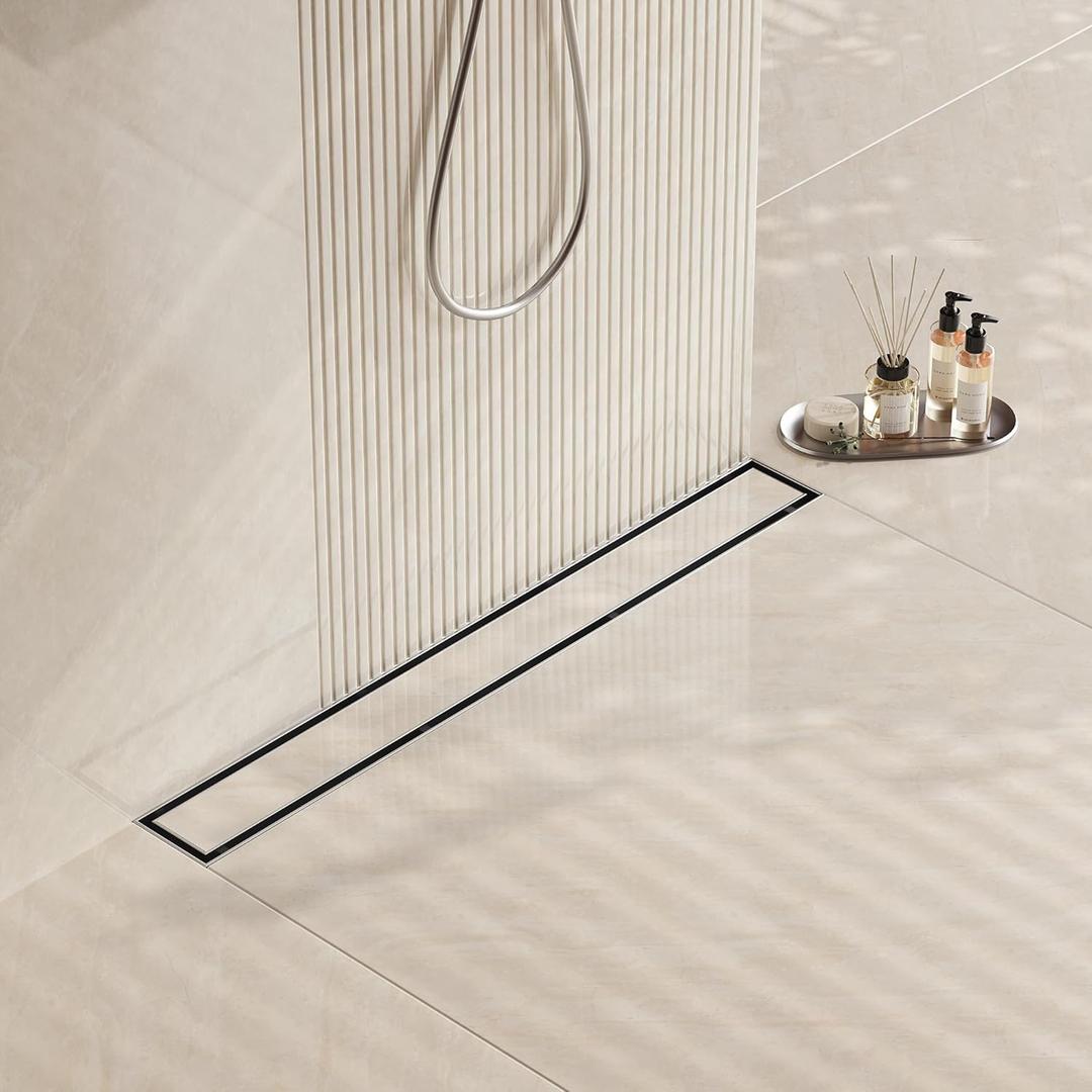 Neodrain 28-Inch Linear Shower Drain- with 2-in-1 Flat & Tile Insert Cover, Brushed 304 Stainless Steel Rectangle Shower Floor Drain,Floor Shower Drain with Adjustable Leveling Feet, Hair Strainer