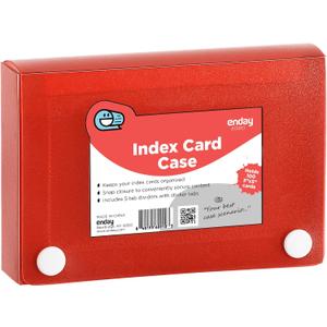 Index Card Holder Red, 3x5 Note Flash Card Organizer Case, File Box with 5 Dividers, Notecard Box Holds 100 Cards, 1 Pack By Enday