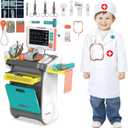 deAO Doctor Kit for Toddlers 3-5 Kids Doctors Pretend Play Set Role Play Toys with Cart Costume Stethoscope and Thermometer Christmas Birthday Gift for Girls Boys (Green)