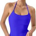 QINSEN Self Tie Halter Neck Basic Shirts for Womens Double Lined Slimming Fit Going Out Sleeveless Tops (X-Small, Sapphire)