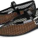 DOEYG Black Mesh Ballet Flats for Women Round Toe Mesh Ballerina Shoes Fishnet Flats Dressy Buckle Mary Jane Flats Comfortable Casual Summer Sandals US Size 10.5