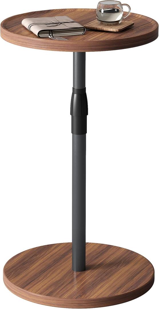 Adjustable End Table, Small Round Side Table, Drink Table for Small Spaces, Pedestal Nightstand for Living Room, Bedroom, Sofa Couch, Brown ET-010BR