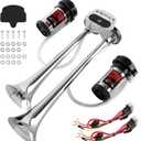 Dual 2-Trumpet Metal Air Horn for truck Kit with 2 air Compressors,12V 150dB Ultra Loud impact train car horn is suitable for pickup/SUV/moto and other vehicles (silvery)